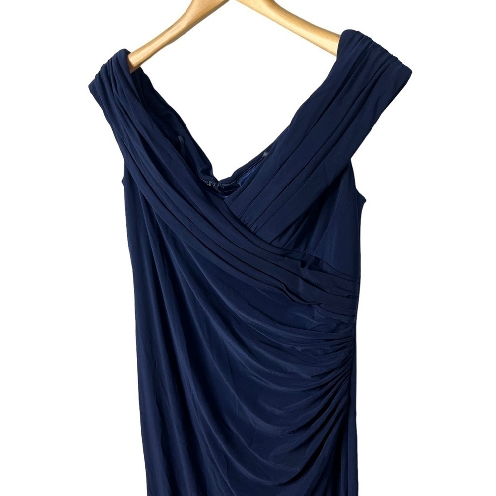 La Femme Ruched Jersey Long Gown Off The Shoulder Blue Size 14 Mother of Bride - Picture 4 of 8